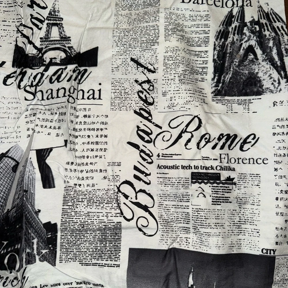 NWOT Paris Budapest New York B&W Newspaper Shower Curtain 70x72